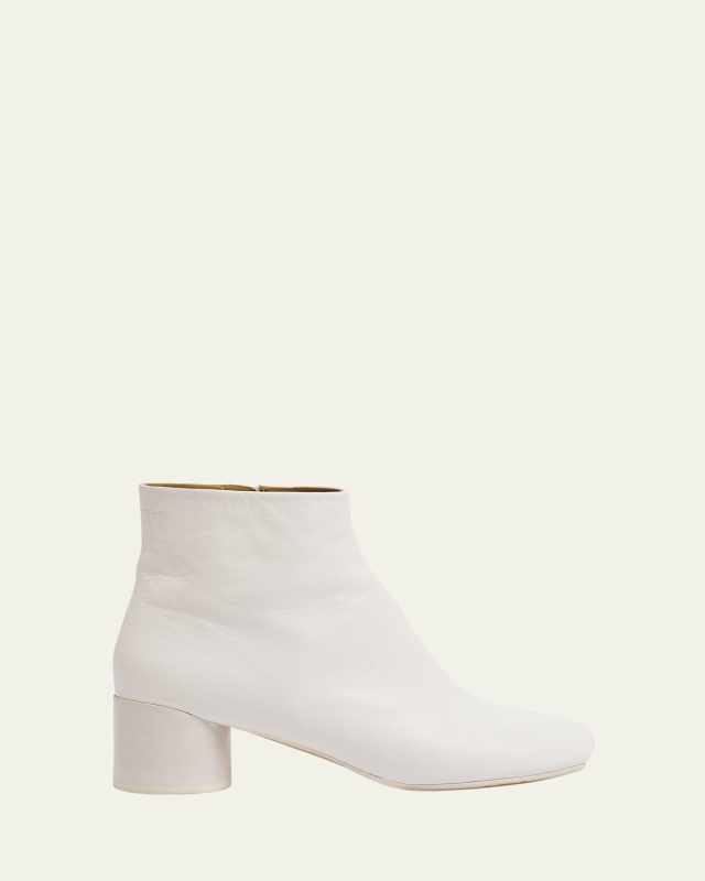 Round Heel Leather Ankle Bootie